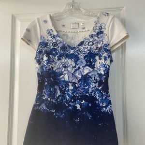 Anthropologie 9H15 STCL blue flower top
